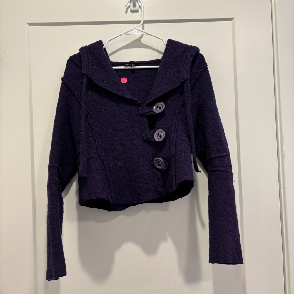 Artisti‎ Italiani Purple Boiled Wool Blend Hooded Cropped Cardigan Jacket Medium